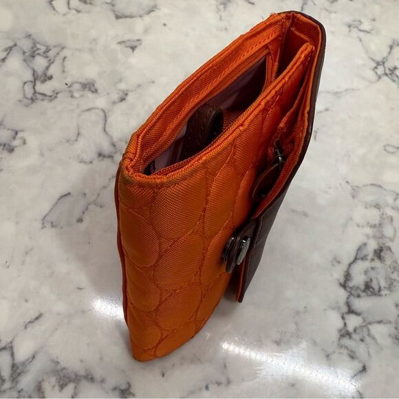 Mosey life Burnt Orange Red Crossbody wrist wallet Bag Small Brown Leather Trim - Picture 2 of 12